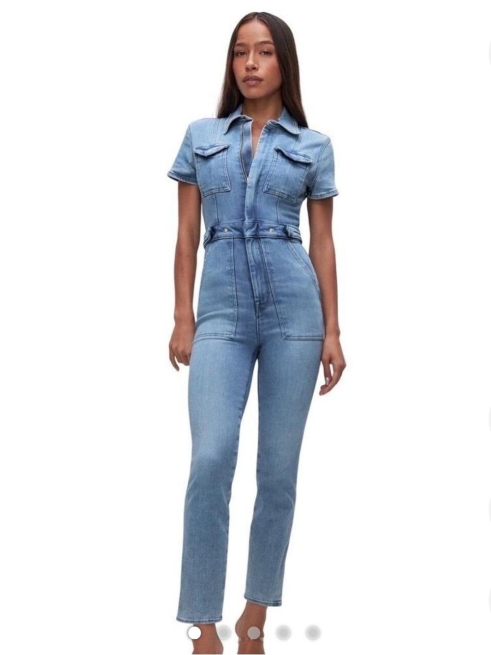 NWT Good American light Wash Fit for Success Denim Jumpsuit